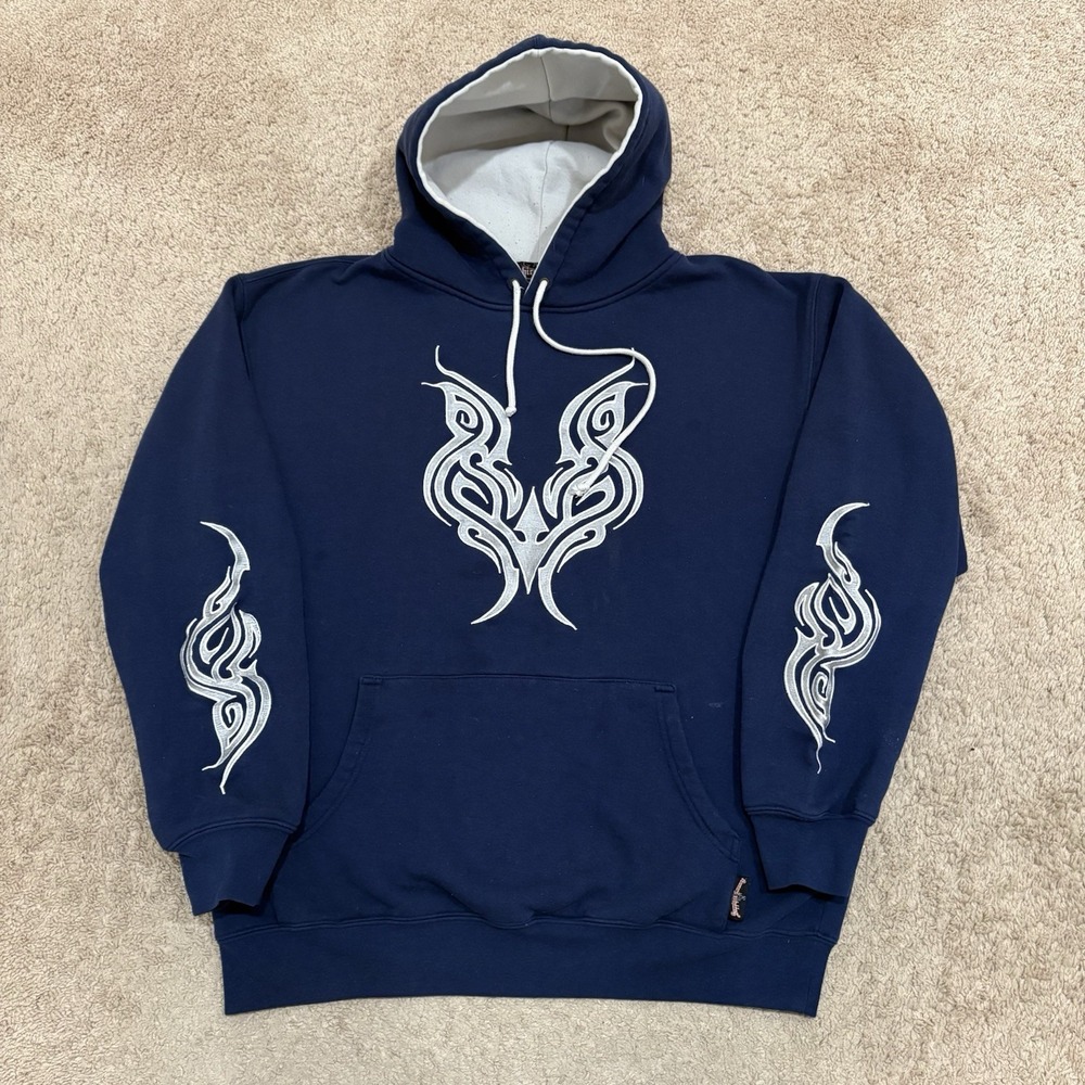 Vintage Y2K Sapphire Lounge Hoodie Men's XL Tribal Embroidered Skate Grunge
